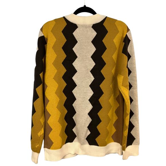 Hippy Feet Merino Wool Brown and Gold Vertical Chevron Cardigan Academia Size XL - Picture 6 of 12